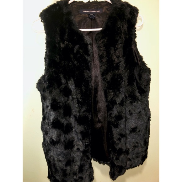 French Connection Black Faux Fur Vest 